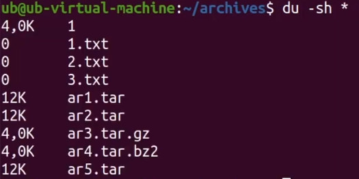 Список файлов с их размером linux du -sh *