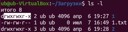 Вывод списка файлов командой ls -l