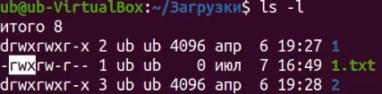 Вывод списка файлов командой ls -l