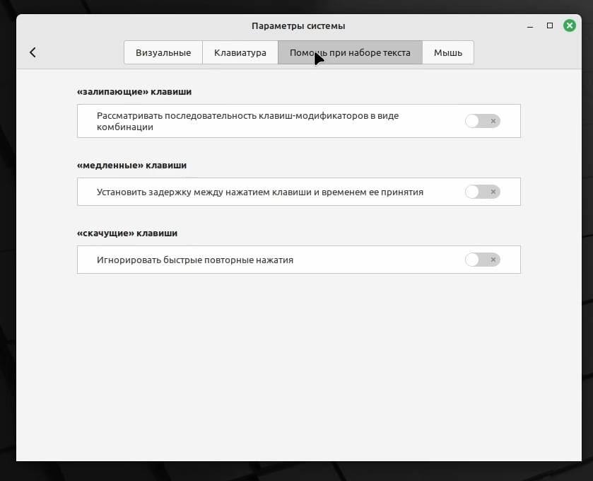 Специальные возможности Linux Mint 21.2 Cinnamon