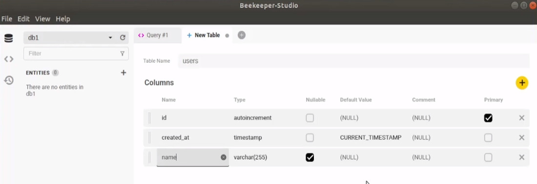 Создание таблицы пользователи beekeeperstudio