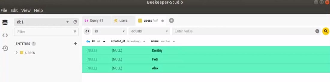 Добавление значений в таблицу beekeeperstudio